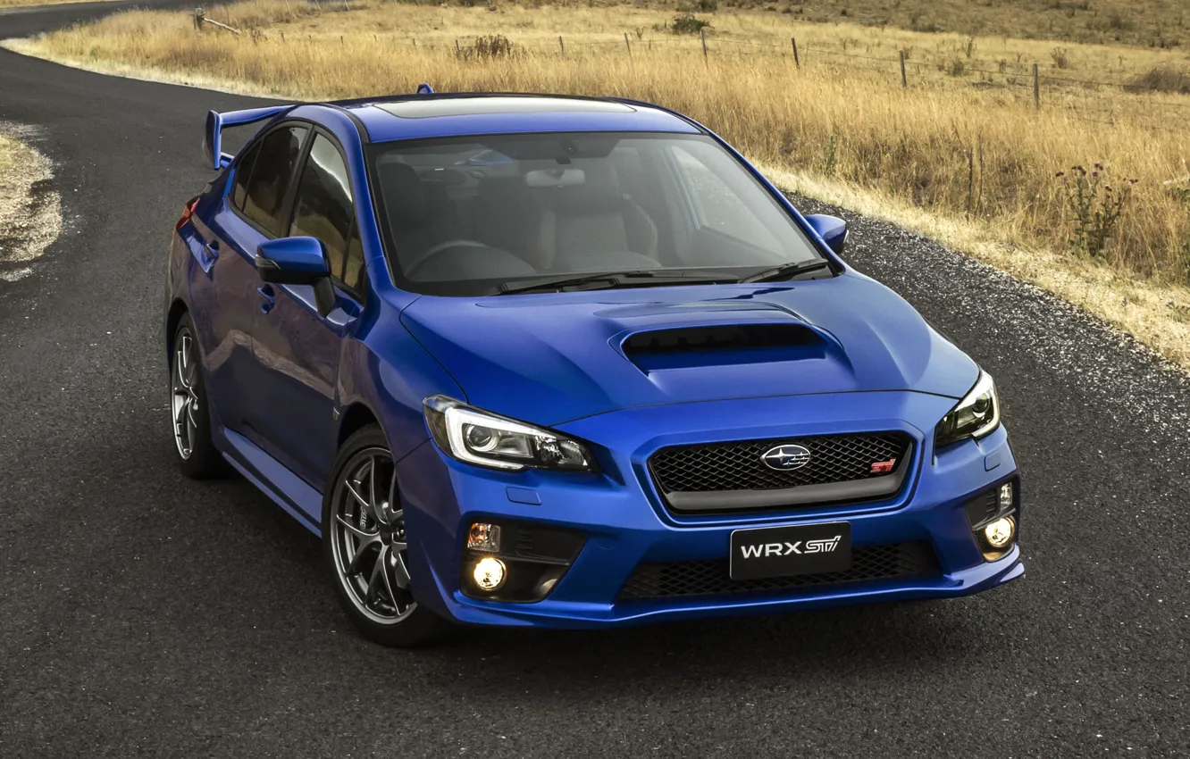 Photo wallpaper road, blue, Subaru, WRX