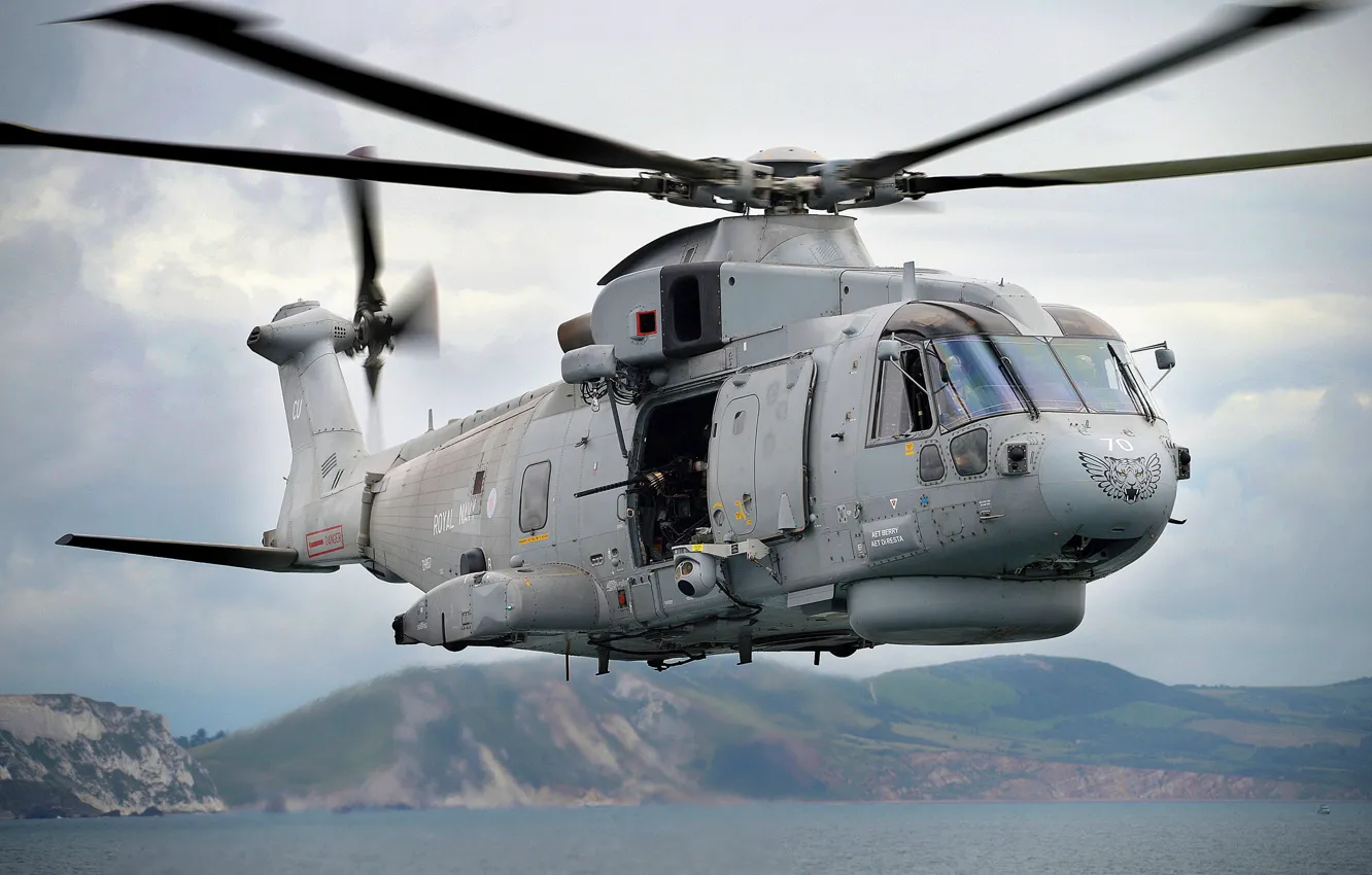 Photo wallpaper Helicopter, With, The Royal Navy, Royal Navy, AgustaWestland AW101, Merlin HM.Mk 1