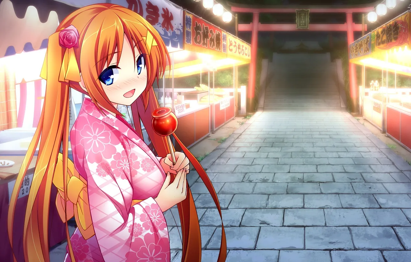 Photo wallpaper look, girl, night, smile, holiday, yukata, art, Wagaya no Himegami-sama!