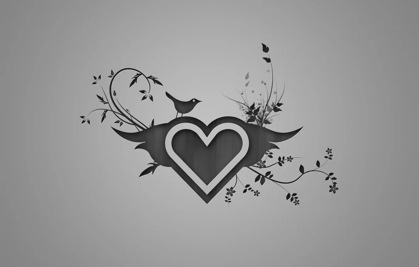 Photo wallpaper heart, plant, bird