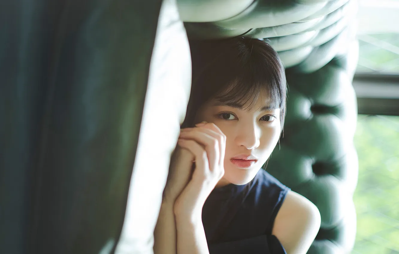 Photo wallpaper woman, beautiful, model, pretty, asian, sofa, cute, lying down