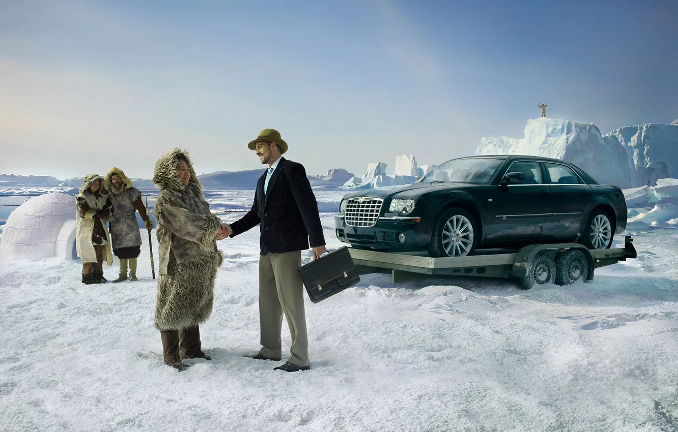 Photo wallpaper snow, Chukchi, car, chrysler, Chrysler, good buy