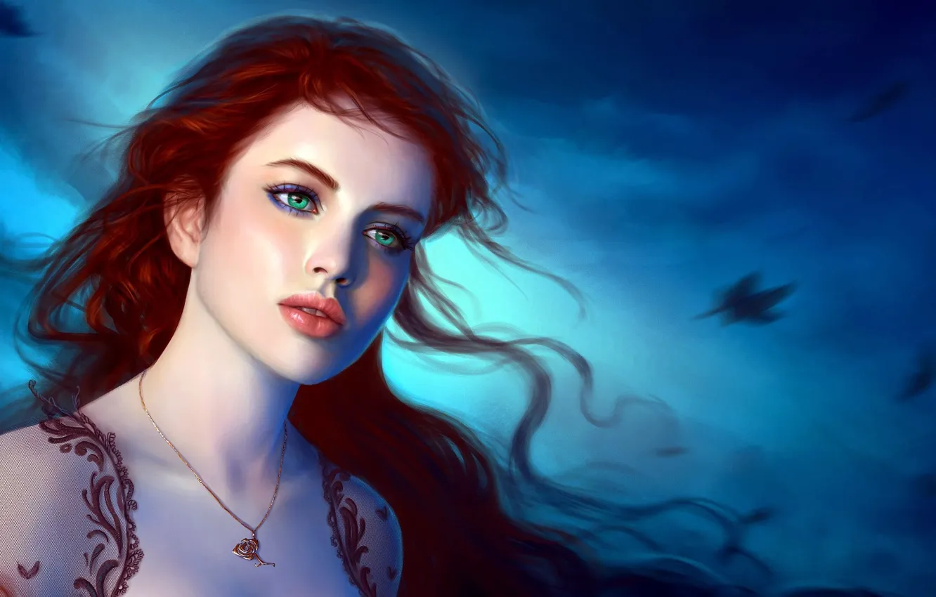 Photo wallpaper look, girl, beauty, red hair