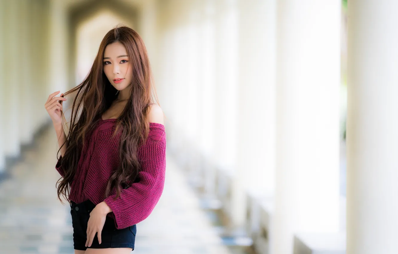 Photo wallpaper look, girl, hair, Asian, cutie, bokeh