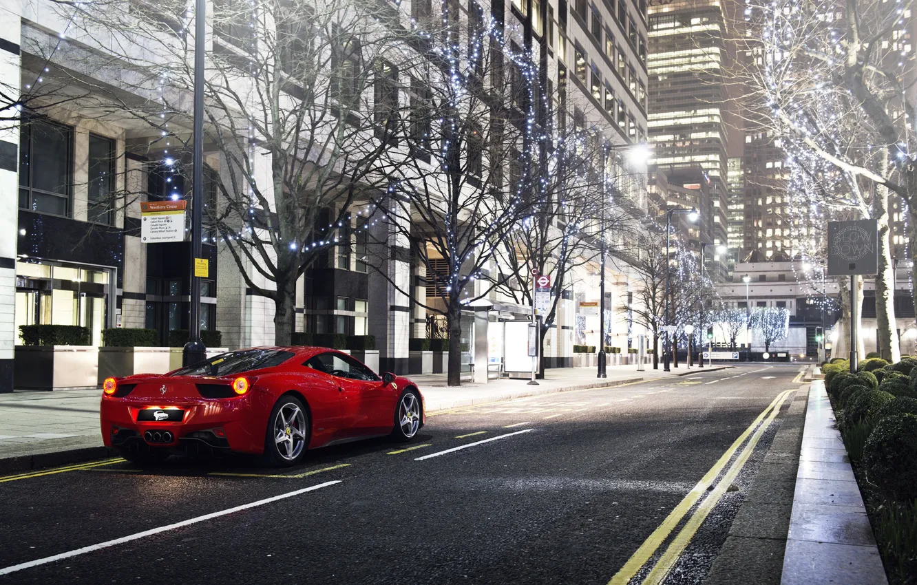 Photo wallpaper red, street, London, Ferrari, red, sports car, Ferrari, 458