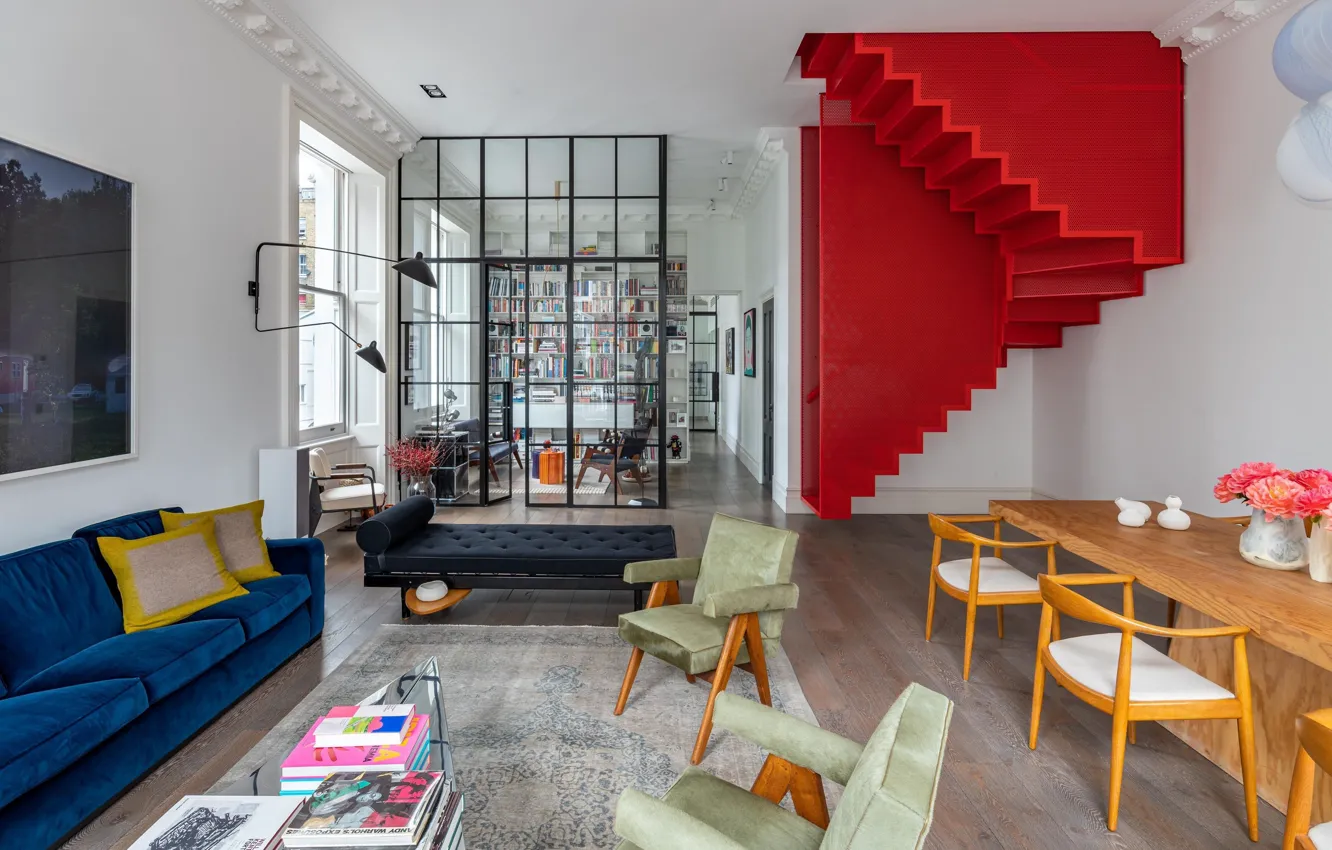 Photo wallpaper design, style, London, interior, UK, library, living room, London