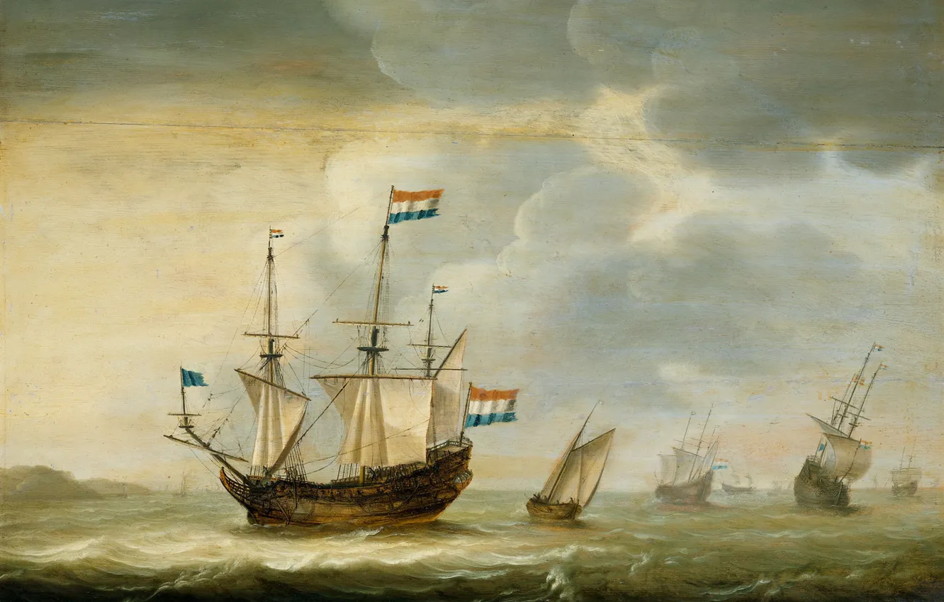 Photo wallpaper oil, sailboat, picture, sail, seascape, 1670, Jacob Gerritsz Of Loaf, Jacob Gerritsz Loef