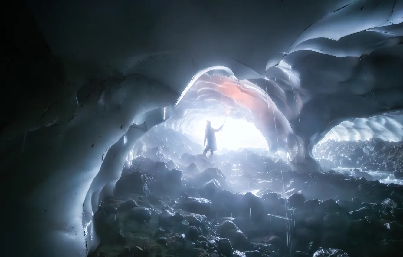 Photo wallpaper ice, man, Glacier