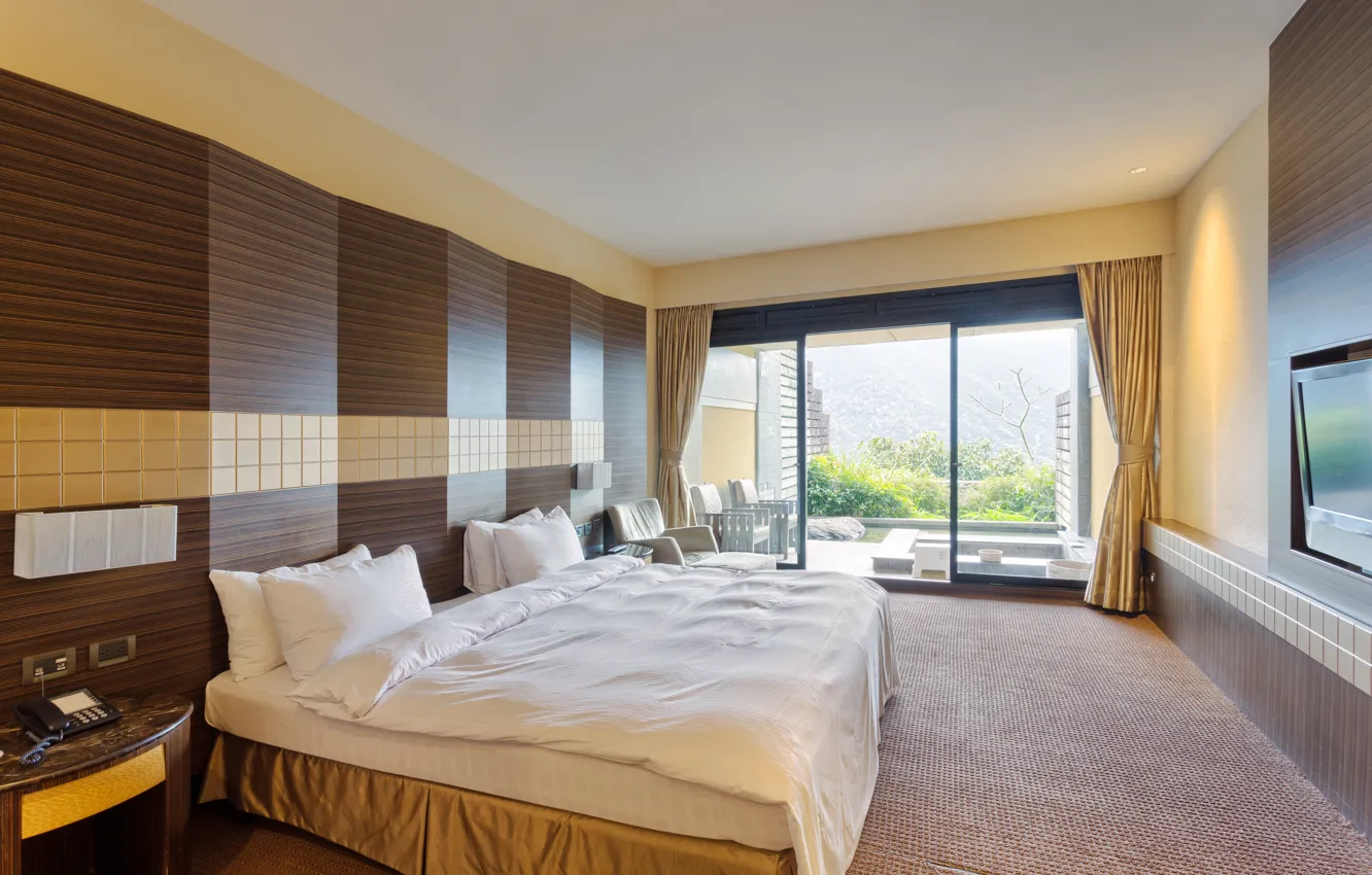 Photo wallpaper photo, room, bed, interior, window, bedroom