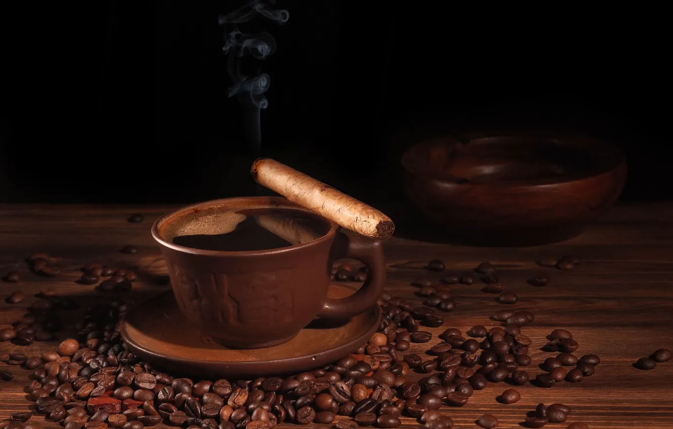 Photo wallpaper coffee, grain, Cup, cigar
