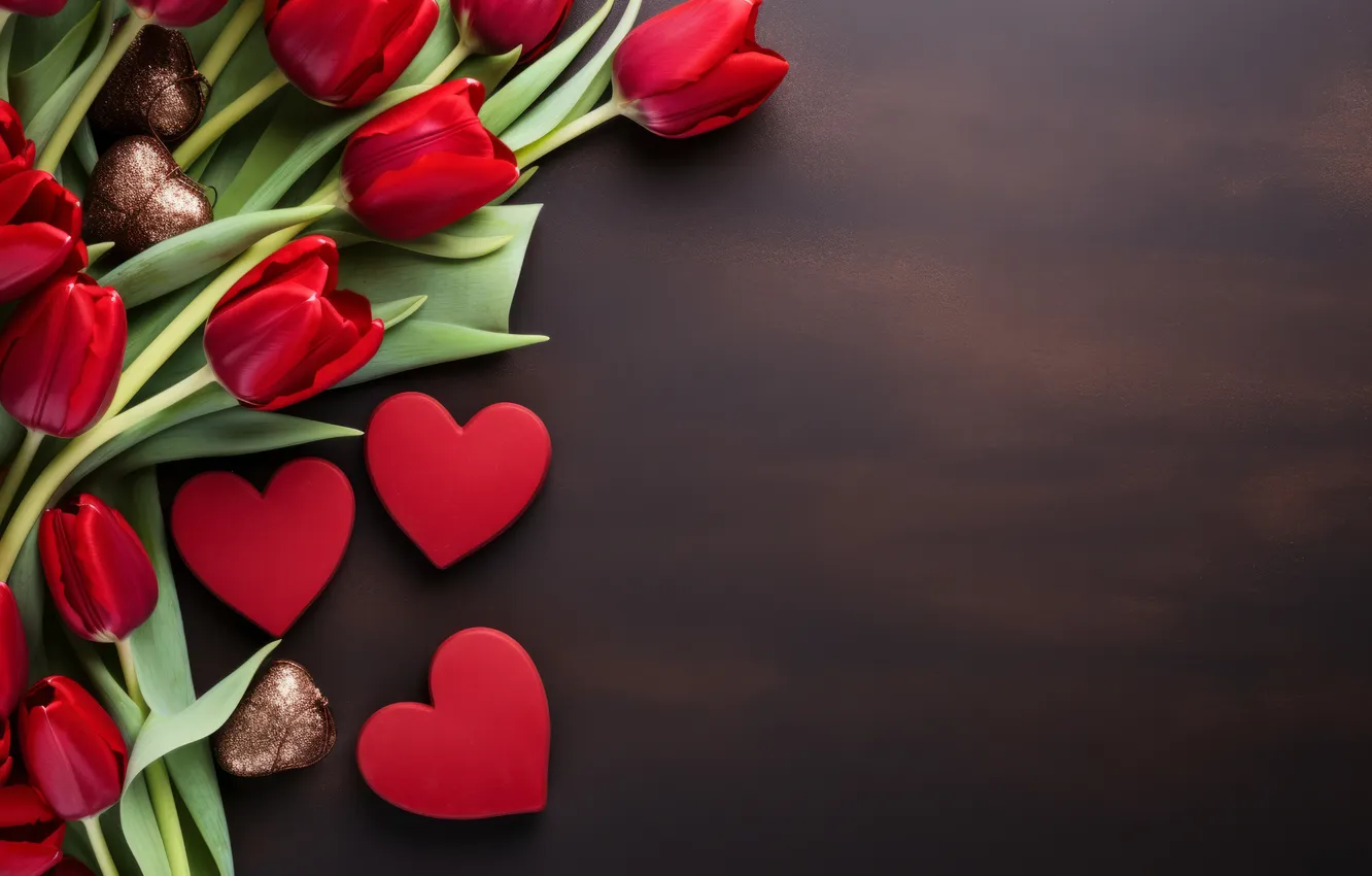 Photo wallpaper love, flowers, gift, romance, heart, tulips, red, love