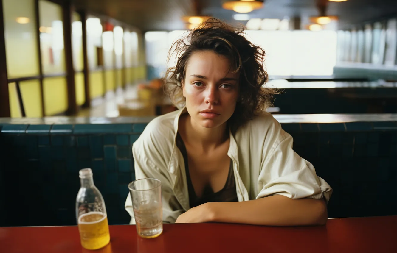 Photo wallpaper girl, depression, mood, Drunk, booze