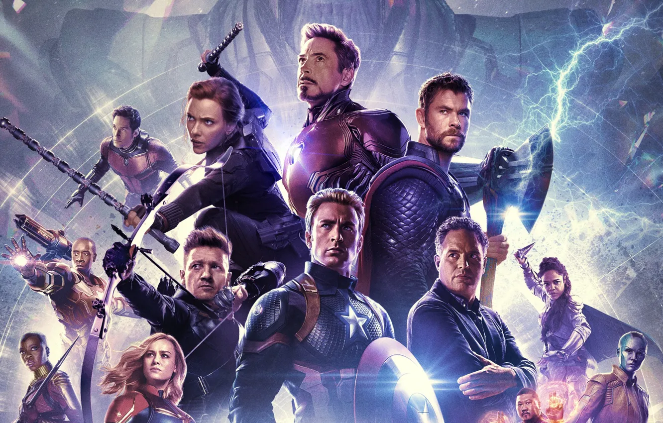 Photo wallpaper Scarlett Johansson, Hulk, Iron man, Captain America, Thor, Robert Downey Jr., Chris Hemsworth, Black Widow