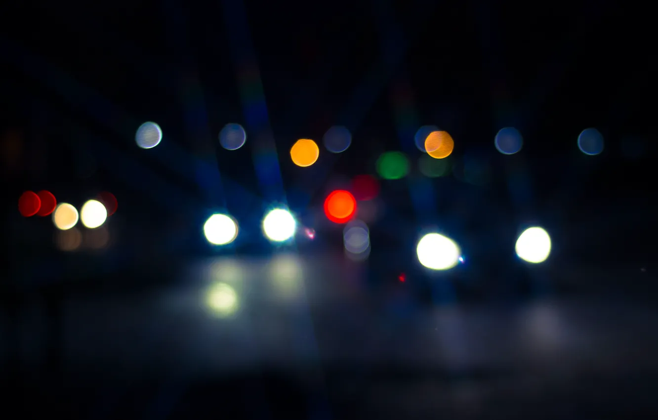 Photo wallpaper machine, night, lights, street, blur, bokeh