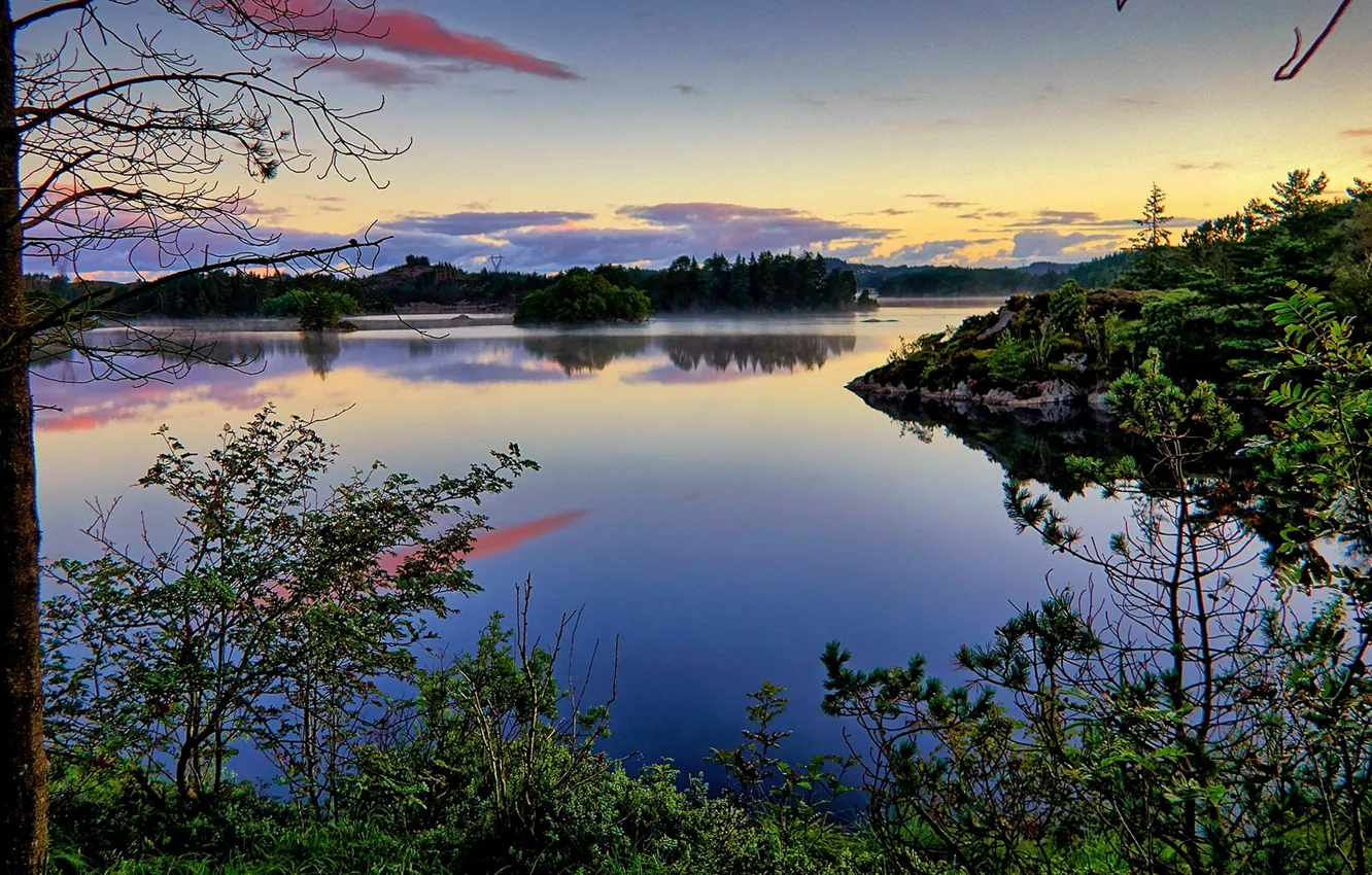 Photo wallpaper the sky, clouds, lake, reflection, Norway, Norway, Hordaland, Loddefjord