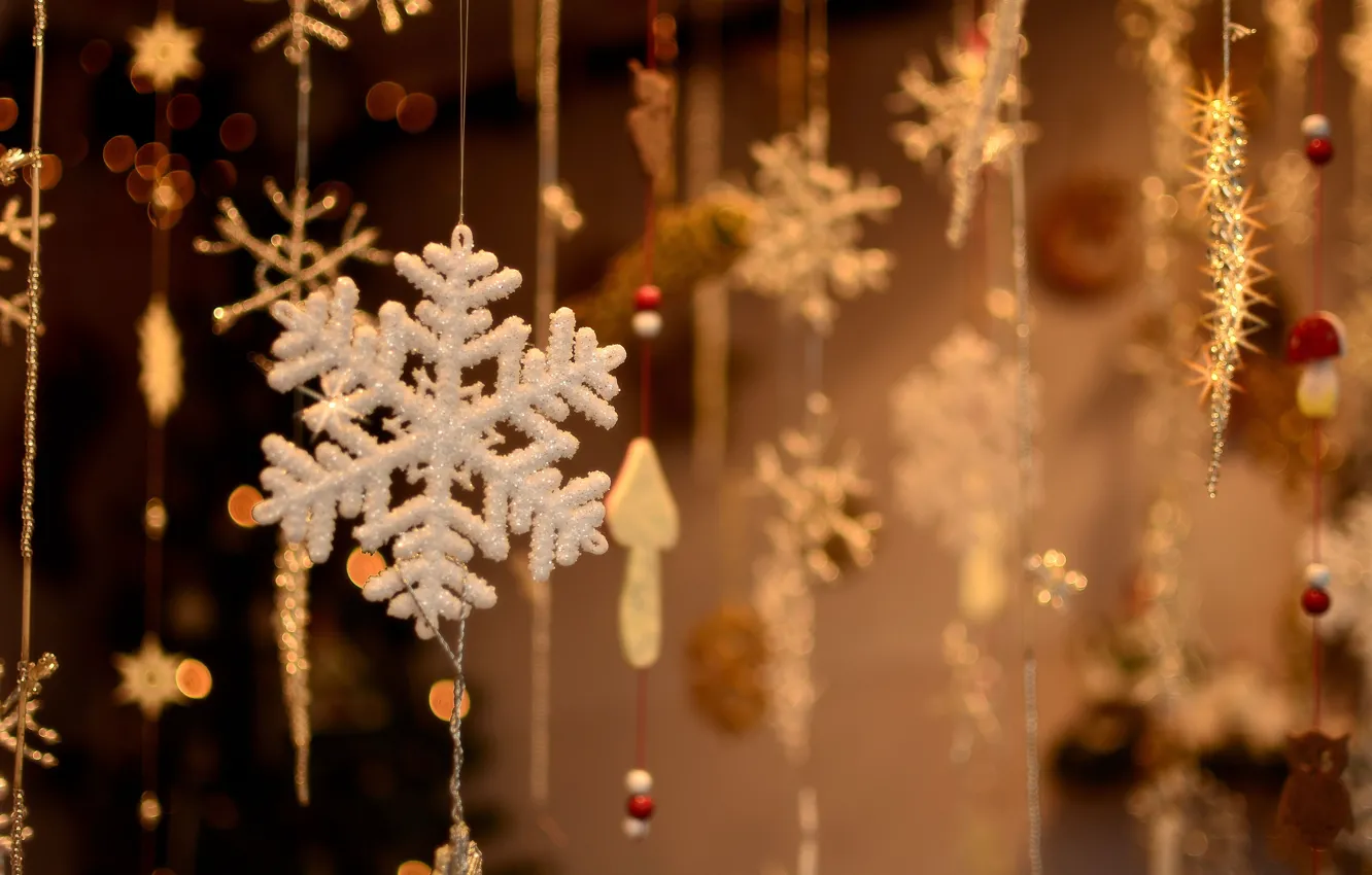 Photo wallpaper snowflakes, toy, new year, Christmas