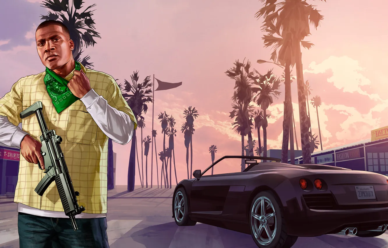 Photo wallpaper machine, the bandits, gta5, Los Santos, Franklin, grove