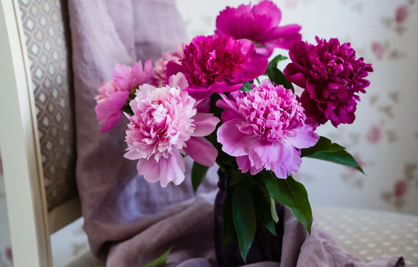 Photo wallpaper bouquet, pink, peonies