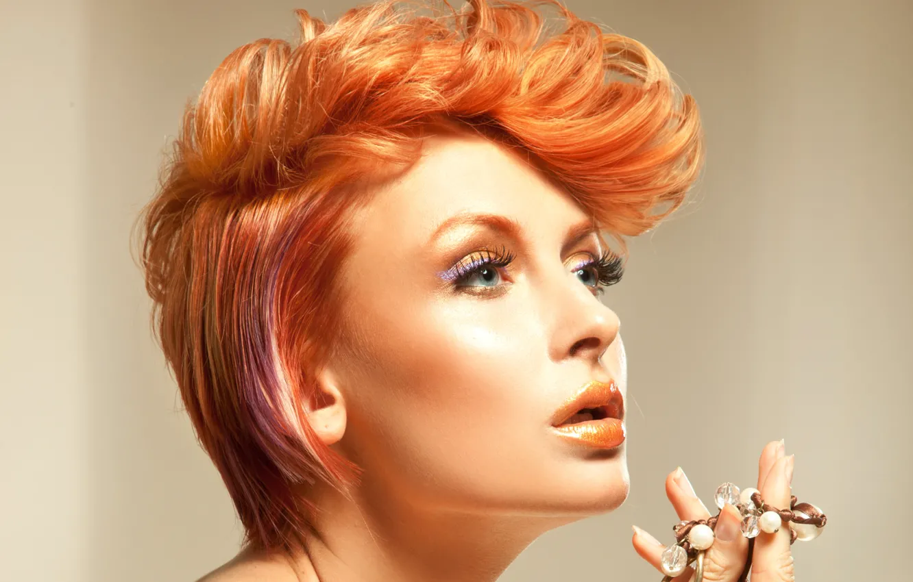 Photo wallpaper girl, portrait, makeup, hairstyle, red hair