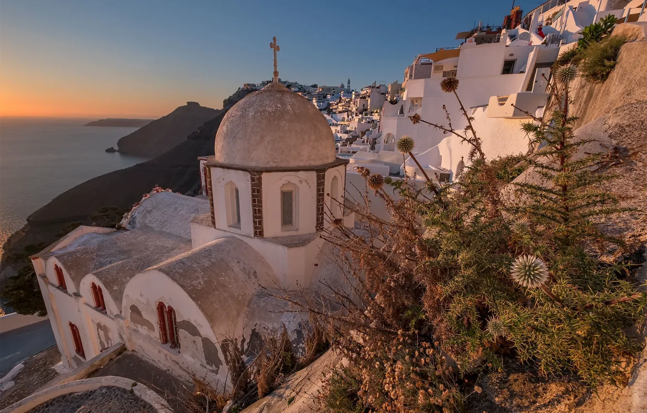 Photo wallpaper Greece, Church, the island of Santorini