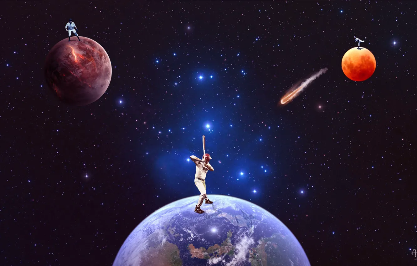 Photo wallpaper space, planet, baseball, space