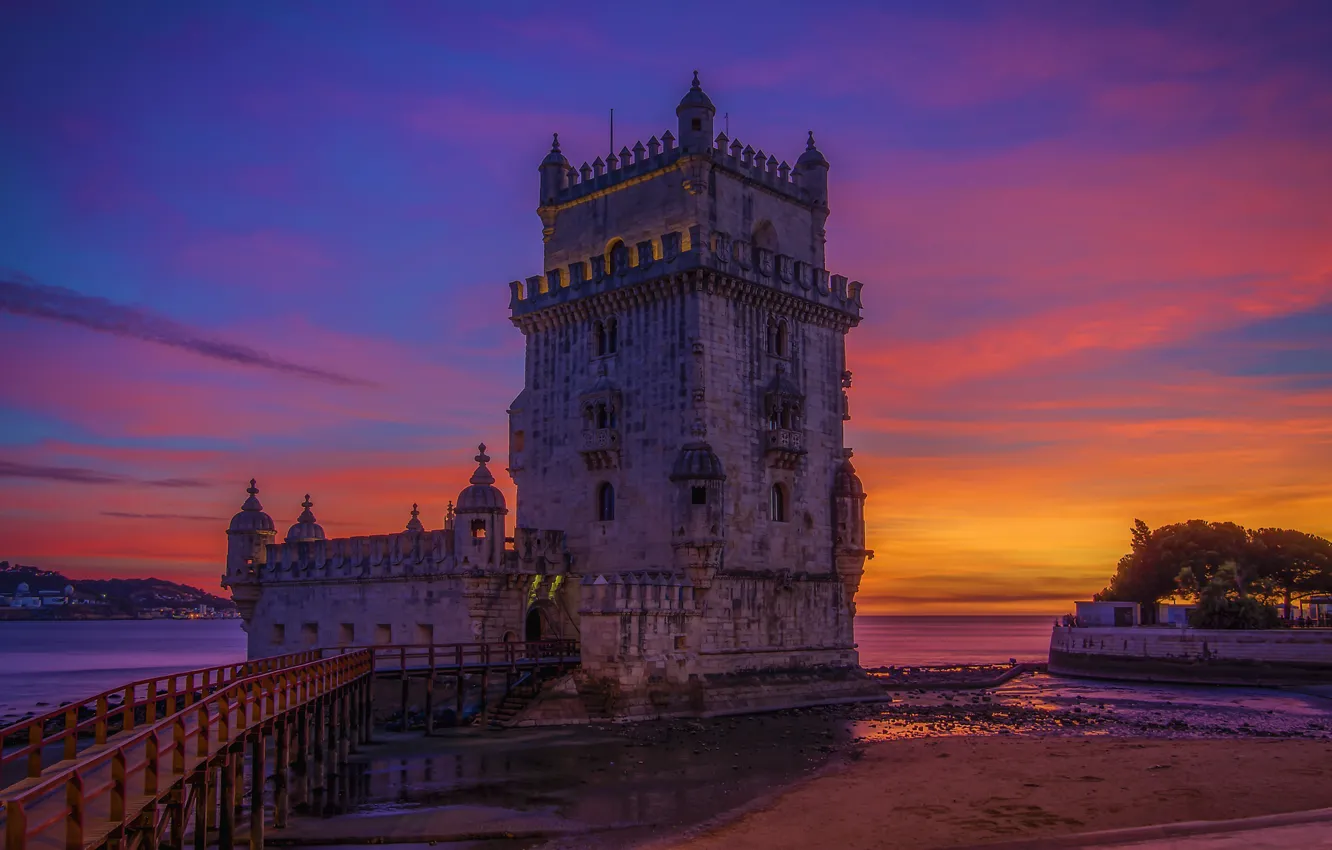 Photo wallpaper sunset, the ocean, Portugal, Lisbon