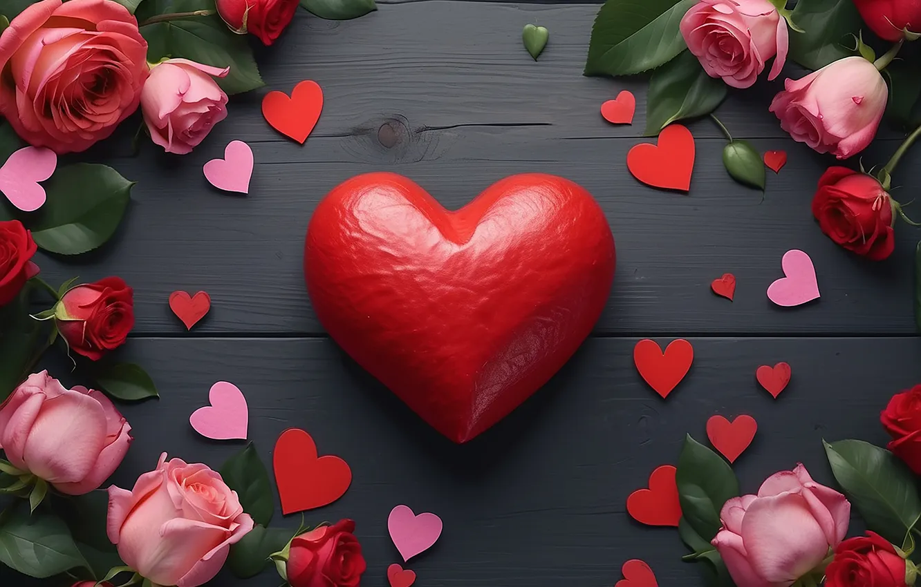 Photo wallpaper love, flowers, gift, romance, heart, roses, love, Valentine's day