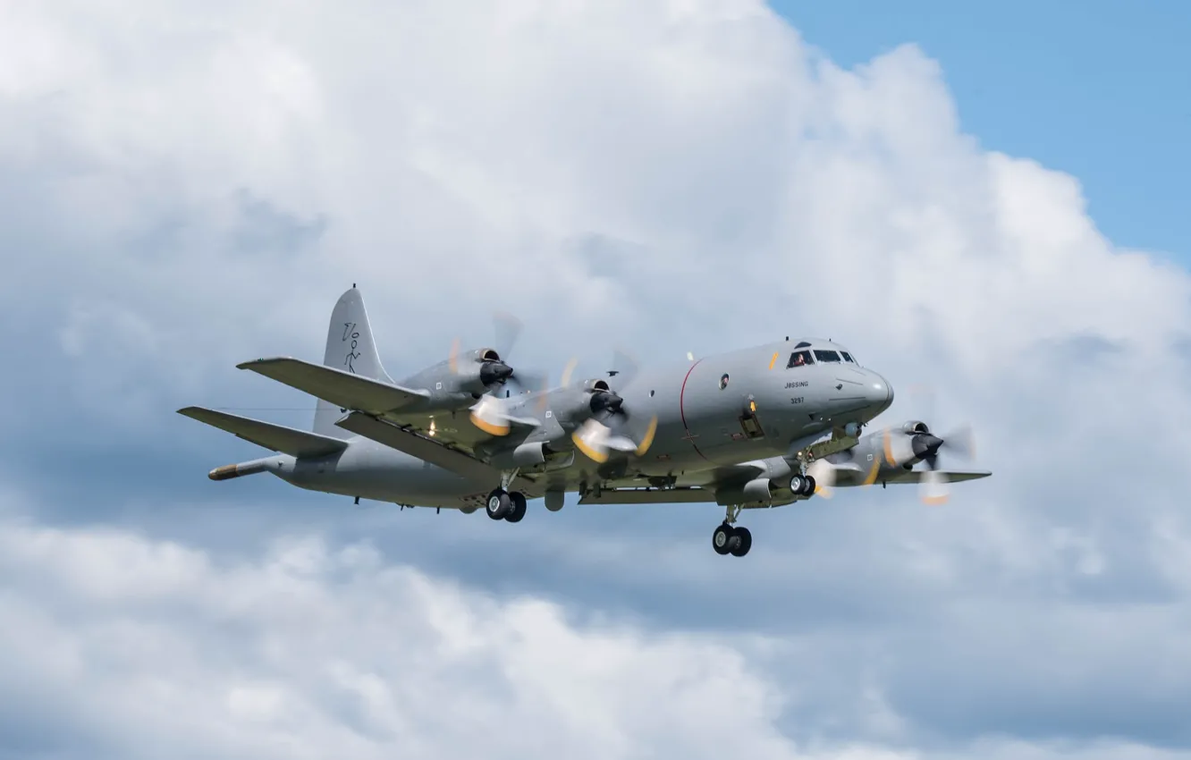 Photo wallpaper the sky, clouds, background, the plane, LOCKHEED P-3C ORION