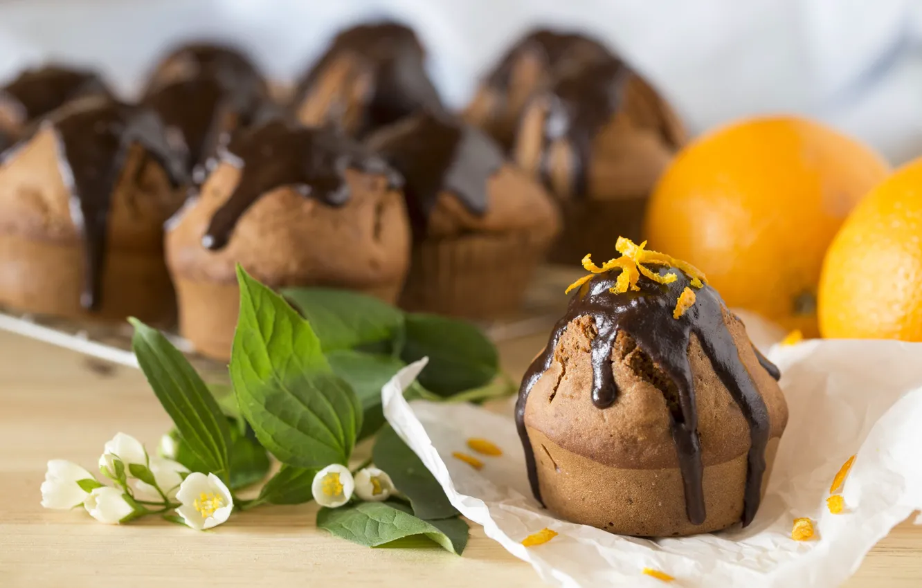 Photo wallpaper orange, chocolate, cakes, cupcake, Jasmine, peel, muffin