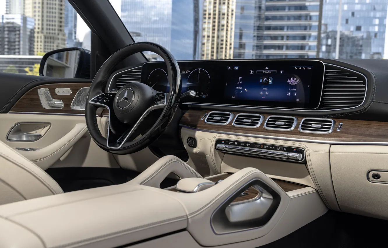 Photo wallpaper Mercedes, steering wheel, AMG Line, car interior, Mercedes-Benz GLE 450 E 4MATIC