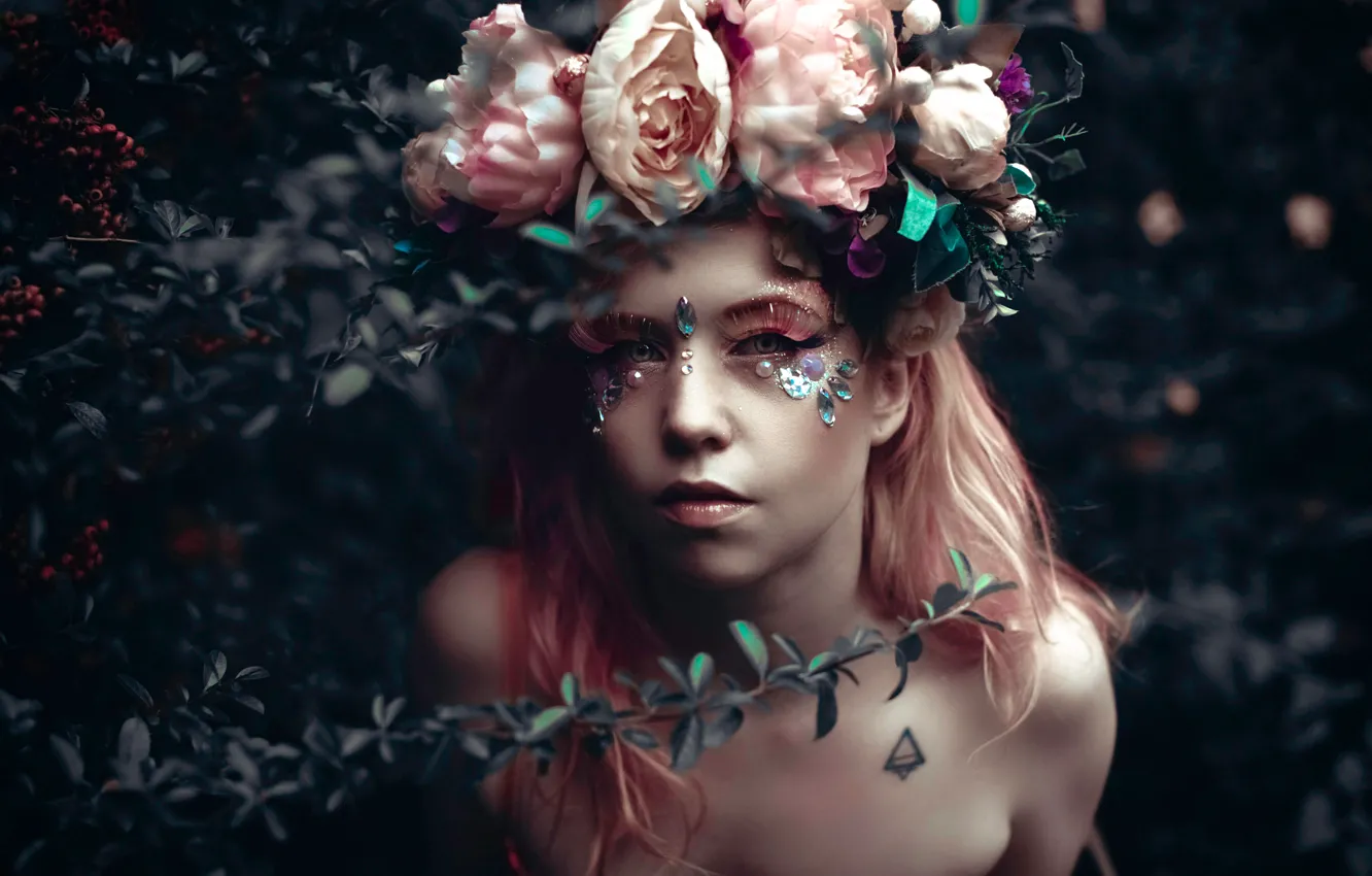 Photo wallpaper girl, fantasy, roses, art, Pink Story
