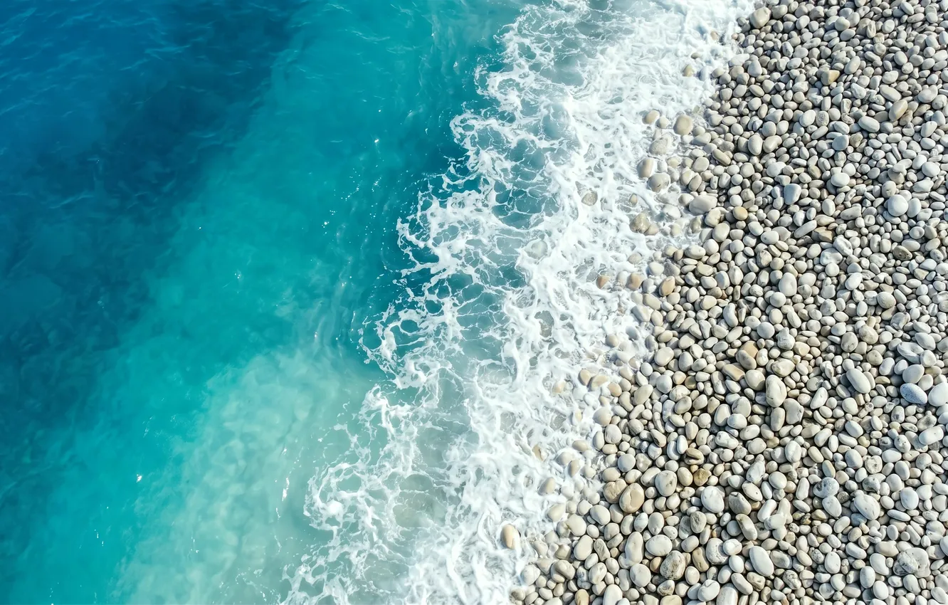 Photo wallpaper coast, sea, ПЛЯЖ, КАМНИ, ГАЛЬКА, ПЕНА, ПРИБОЙ