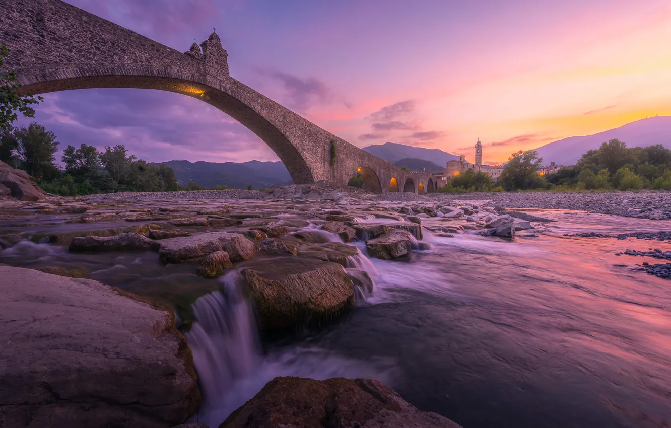 Photo wallpaper night, bridge, river
