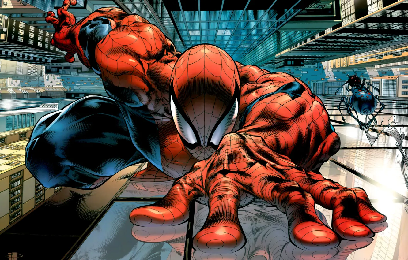 Photo wallpaper skyscrapers, marvel, comic, comics, Spider-Man, Spider-Man