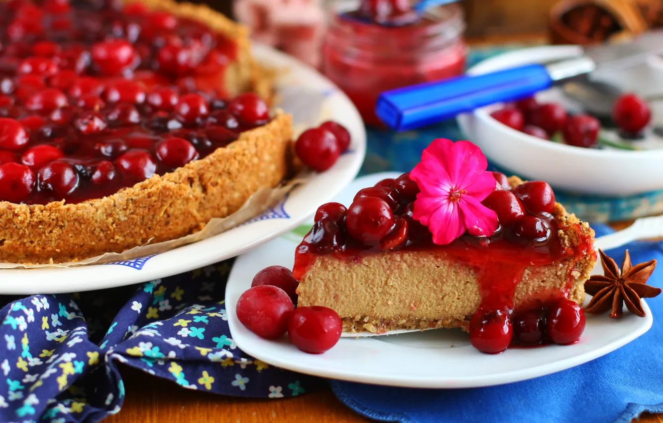 Photo wallpaper cherry, coffee, cheesecakes