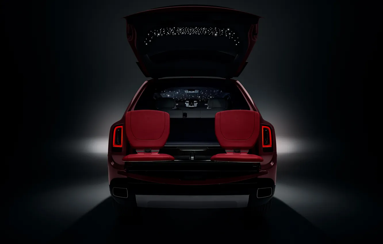 Photo wallpaper the dark background, Rolls-Royce, rear view, Cullinan, Wildberry, Re-Belle