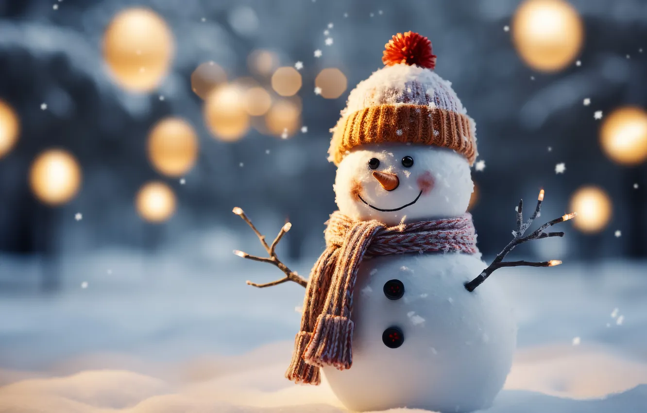 Photo wallpaper winter, snow, decoration, new year, Christmas, snowman, Christmas, winter