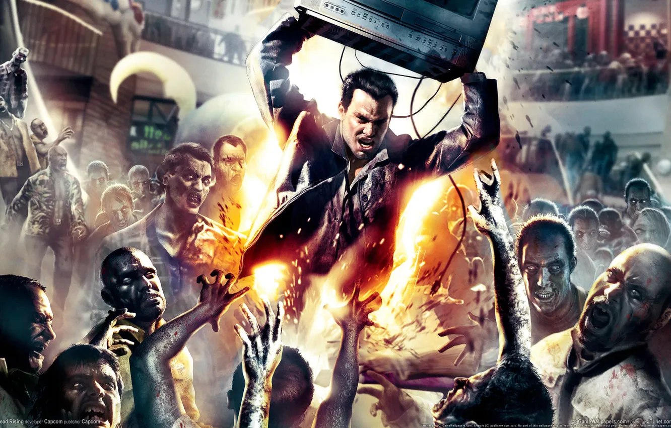 Photo wallpaper fire, anger, man, telly, zombies, adrenaline, dead, rising