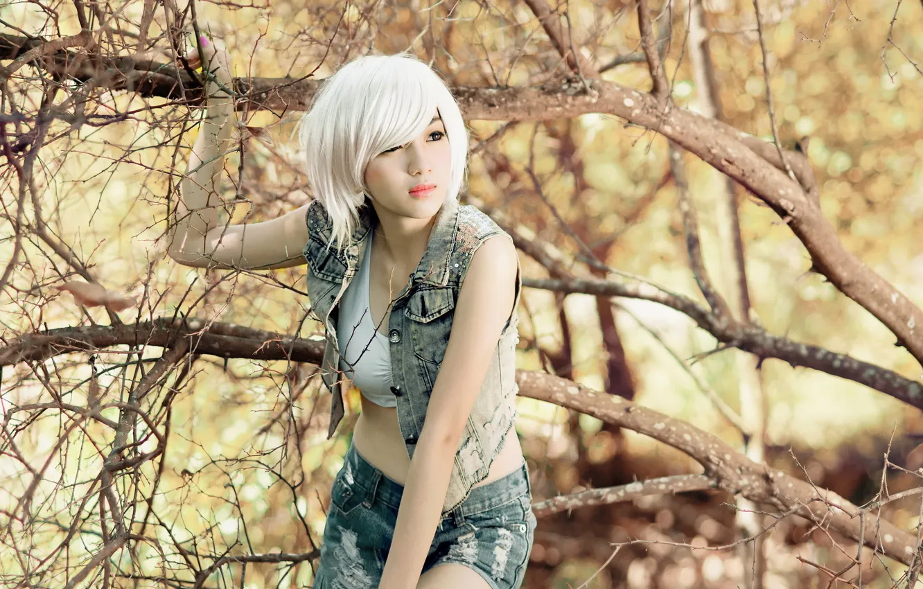 Photo wallpaper girl, nature, background, Asian