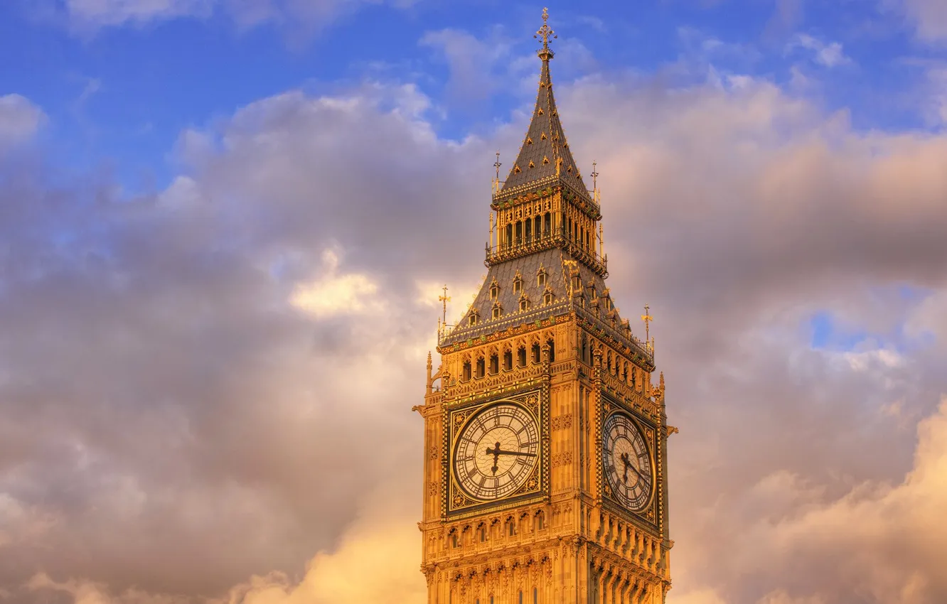 Photo wallpaper the sky, clouds, the city, watch, London, tower