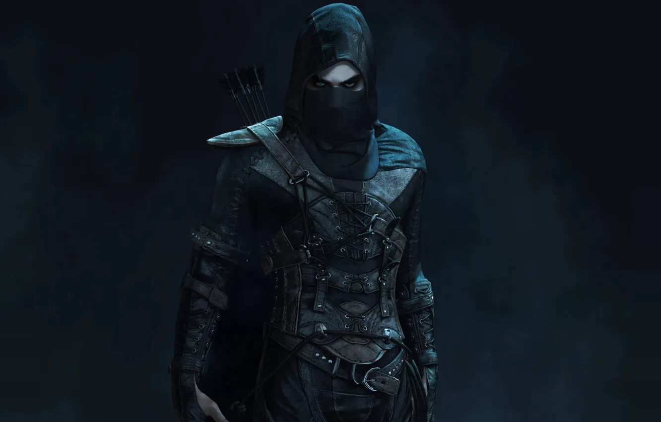Photo wallpaper look, fog, hood, arrows, thief, Eidos Interactive, Thief, Garrett