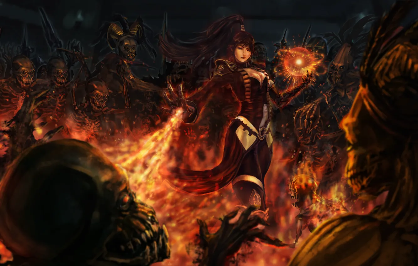 Photo wallpaper girl, flame, magic, sphere, undead, the enchantress, Diablo, Wizard