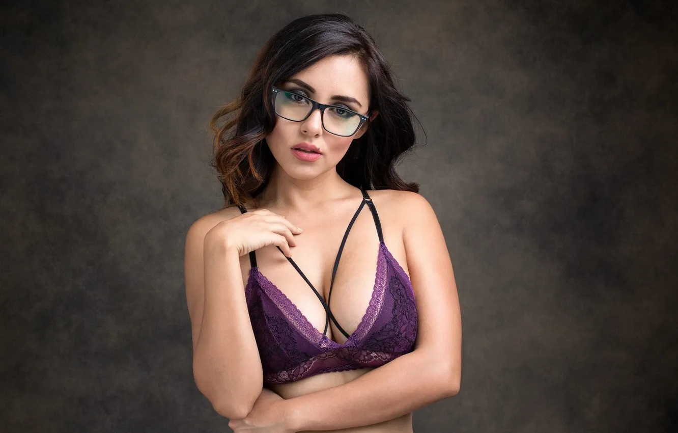 Photo wallpaper girl, bra, young, model, pretty, brunette, glasses