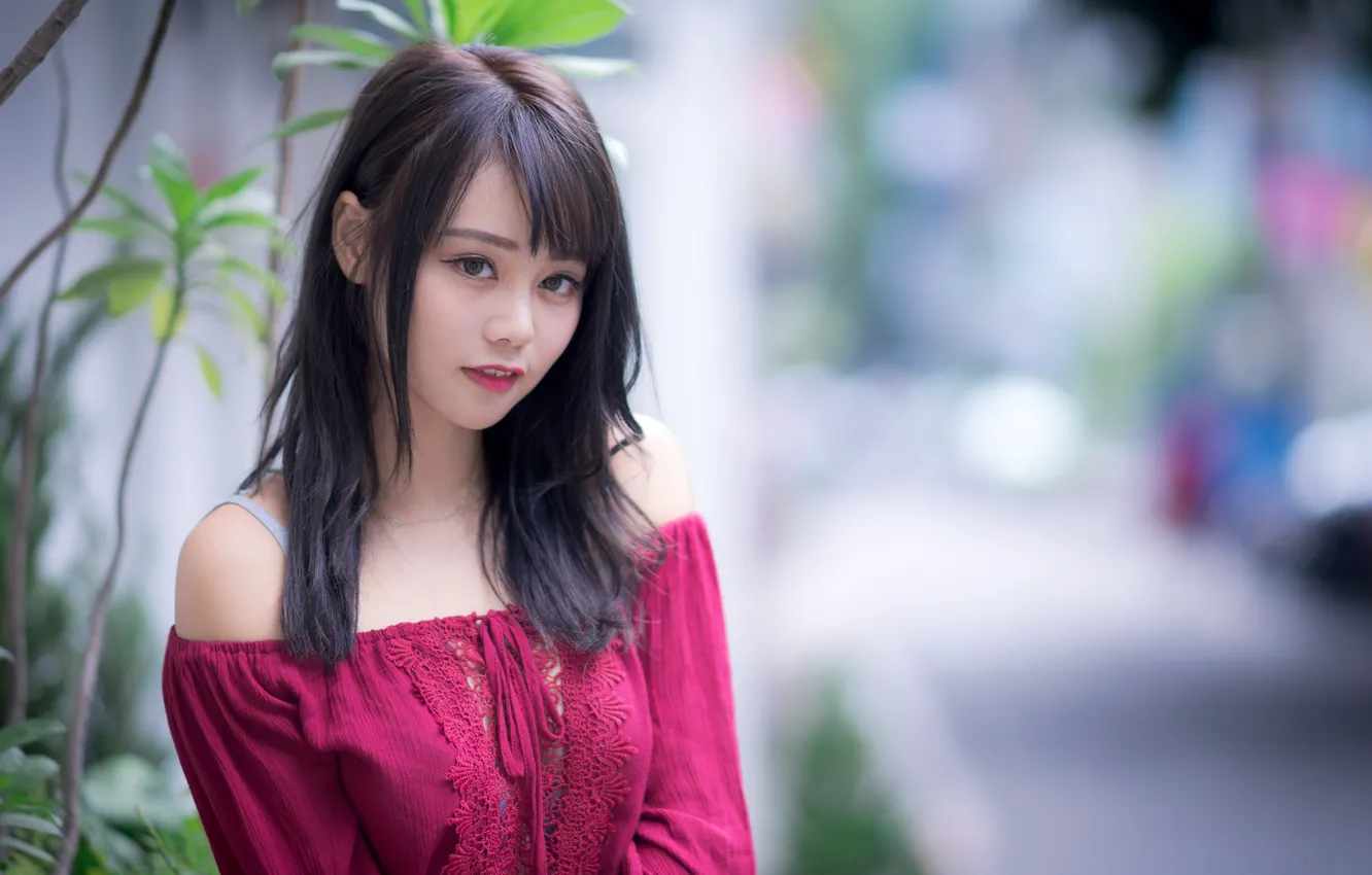 Photo wallpaper look, sweetheart, blurred background, look, cute, charming, asian girl, charming
