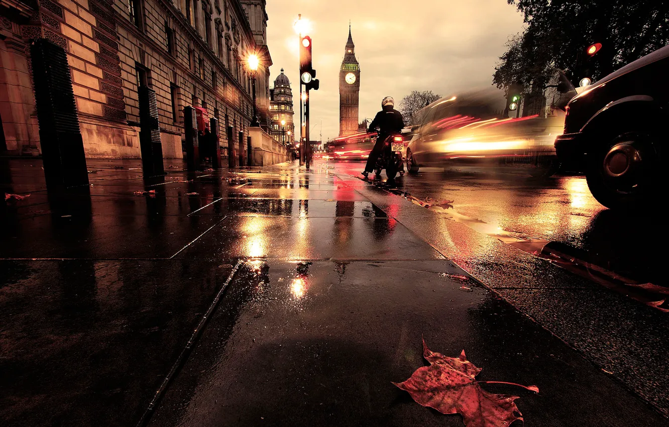 Photo wallpaper auto, sheet, street, London, excerpt, motorcycle, big Ben