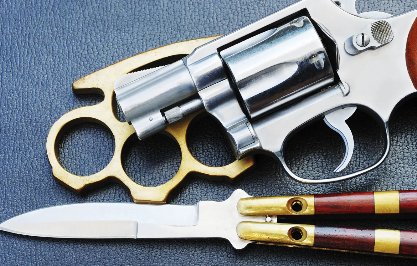 Photo wallpaper Gun, Revolver, Weapon, Knife, Knuckle
