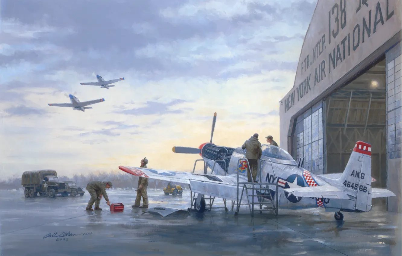 Photo wallpaper war, art, painting, aviation, ww2, P 51 Mustang