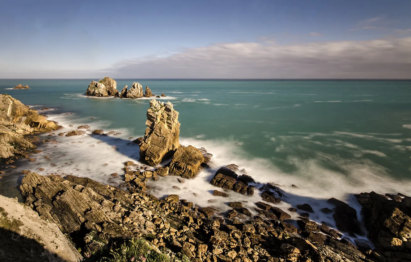 Photo wallpaper sea, stones, rocks, coast, Spain, Spain, Cantabria, Pielagos