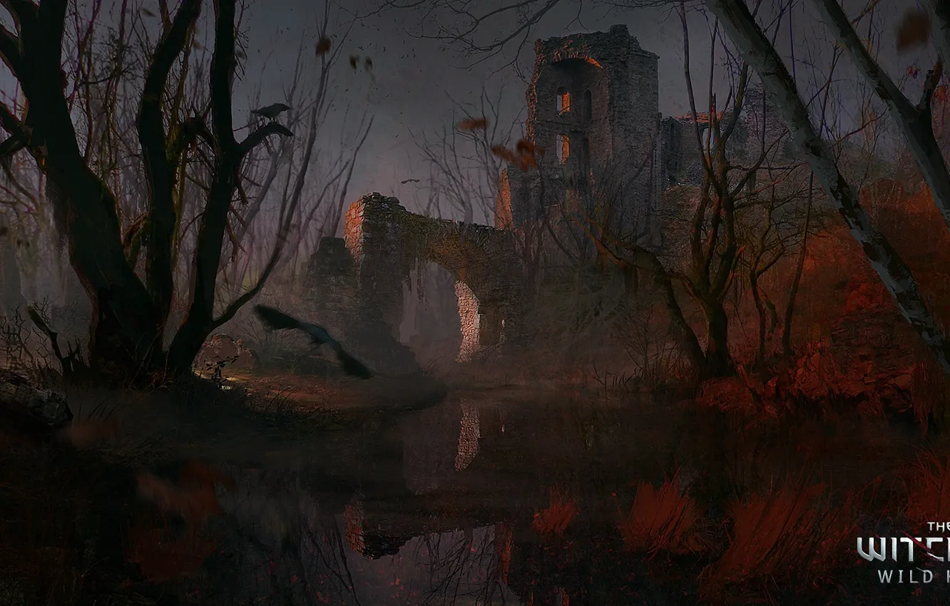 Photo wallpaper castle, swamp, art, ruins, The Witcher, CD Projekt RED, The Witcher 3: Wild Hunt