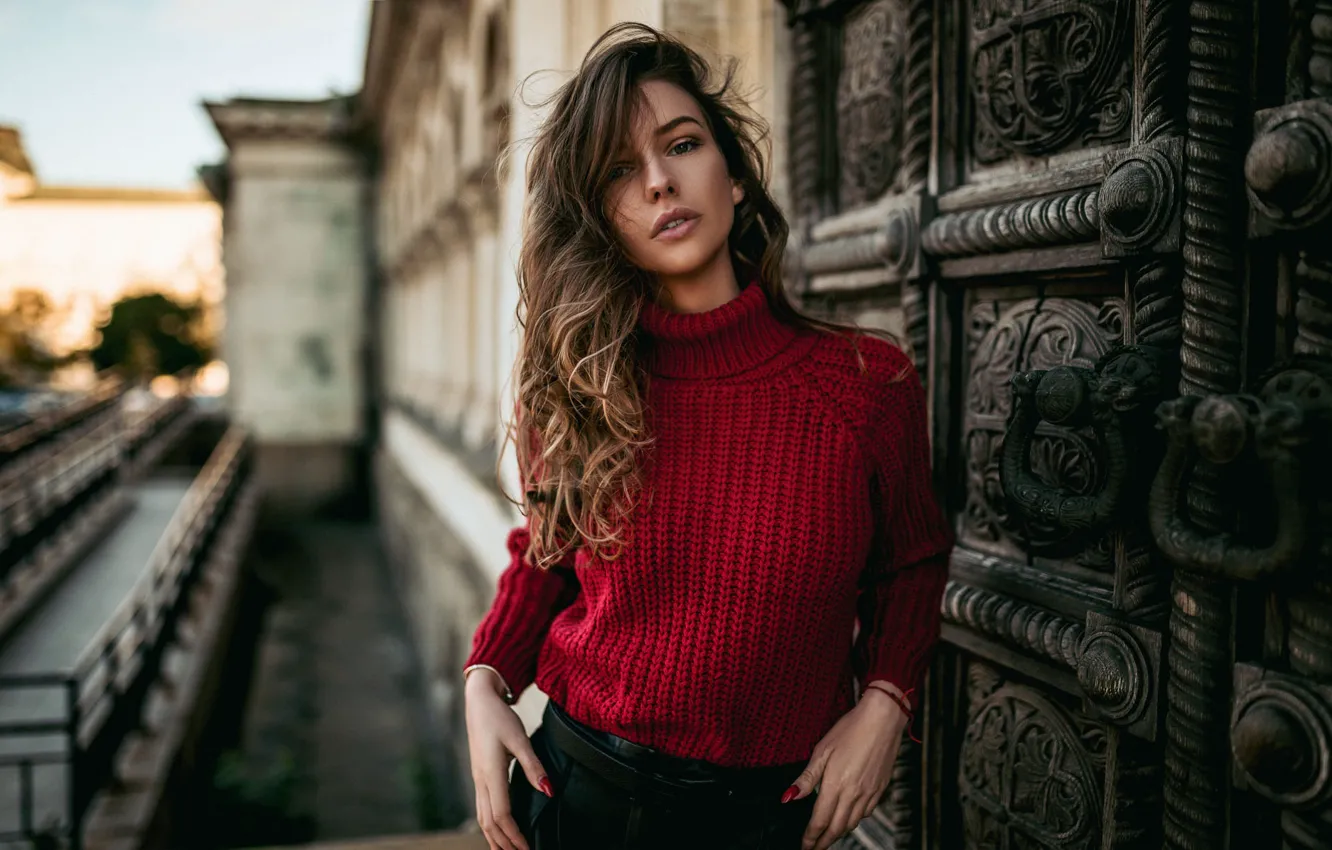 Photo wallpaper look, girl, curls, sweater, Borislav Georgiev